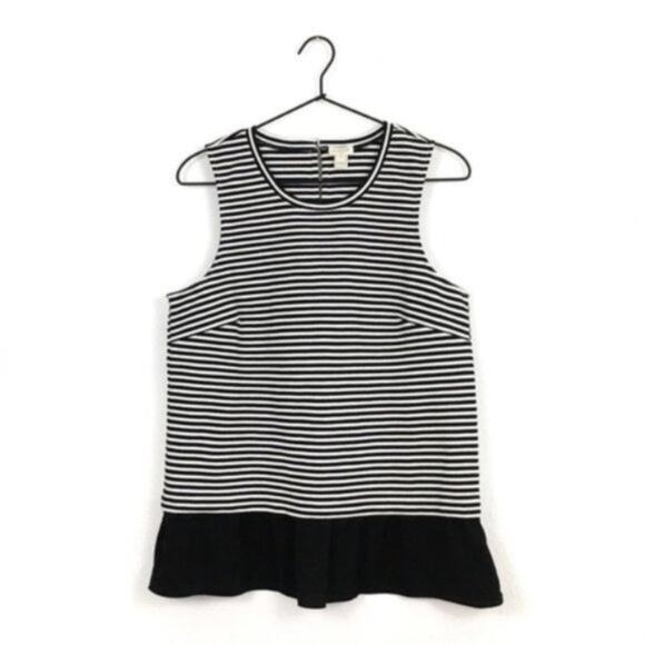 J.CREW Black/White Striped Ruffle-Hem Tank Top Sleeveless Ponte Blouse Small - Picture 4 of 9